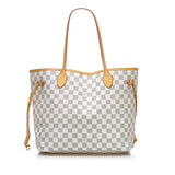 Louis Vuitton Damier Azur Neverfull MM Tote Bag Shoulder White PVC Leather