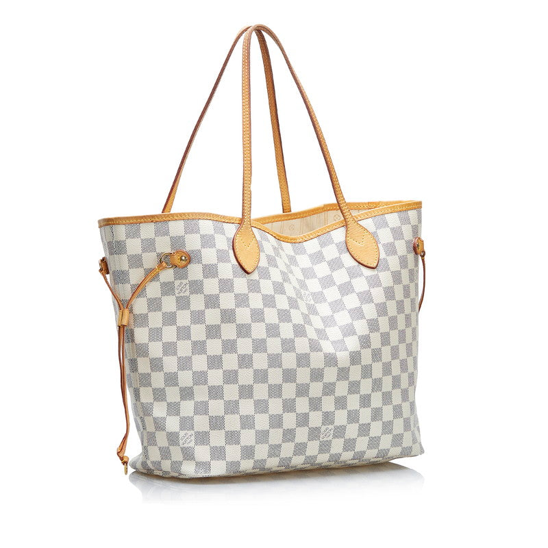Louis Vuitton Damier Azur Neverfull MM Tote Bag Shoulder White PVC Leather