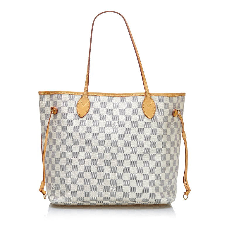 Louis Vuitton Damier Azur Neverfull MM Tote Bag Shoulder White PVC Leather