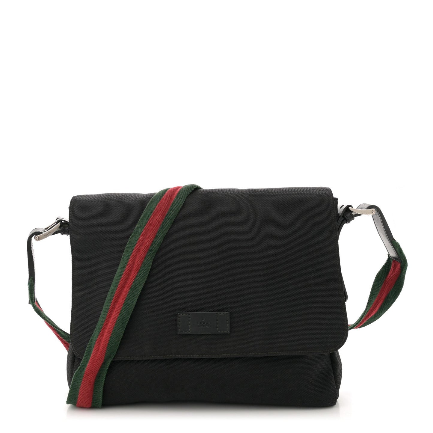 Amelia Techno Canvas Web Large Flap Messenger Bag Black