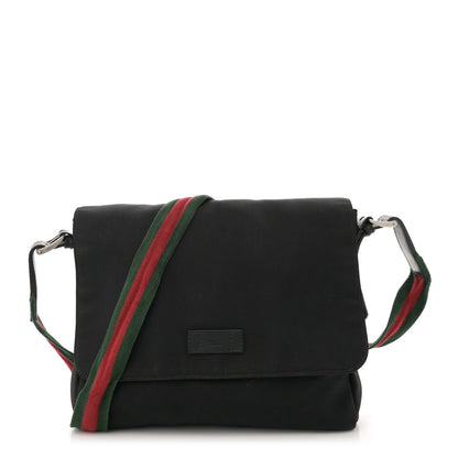 Amelia Techno Canvas Web Large Flap Messenger Bag Black