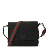 Amelia Techno Canvas Web Large Flap Messenger Bag Black