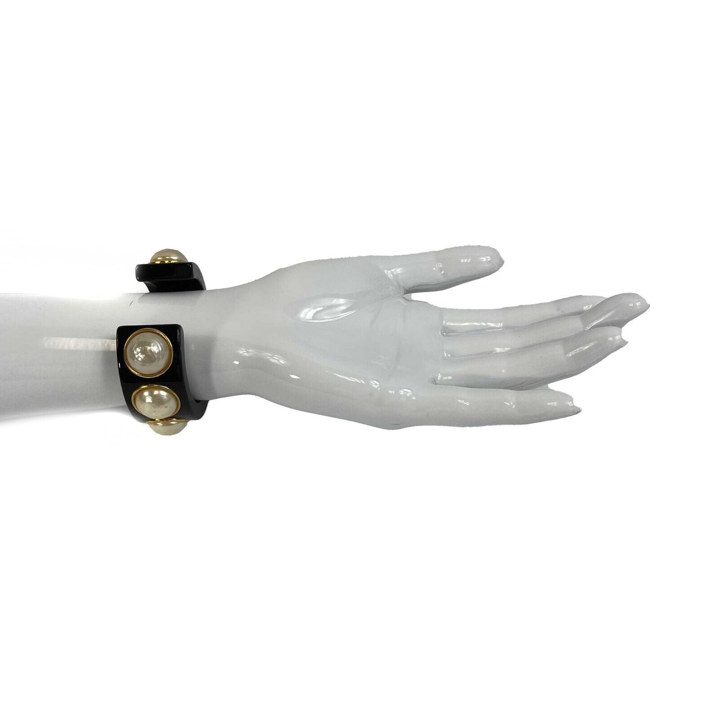 CHANEL -   Large Pearl Resin Cuff - Black - Bracelet