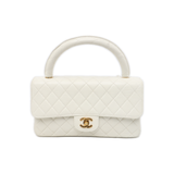 Chanel Kelly Parent Top Handle Flap Bag Medium White Lambskin Leather Gold Hardware 1991-1994