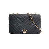 Chanel Classic Flap Rectangular Mini Chevron Quilted Calfskin Leather Black