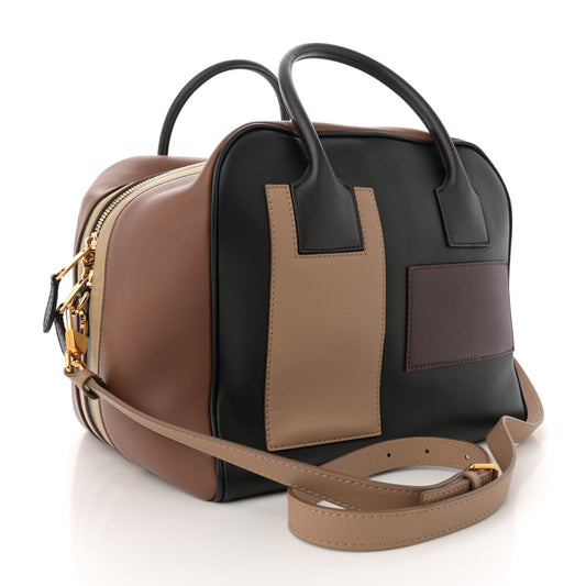 Amelia Smooth Calfskin Paneled Medium Cube Bowling Bag Black