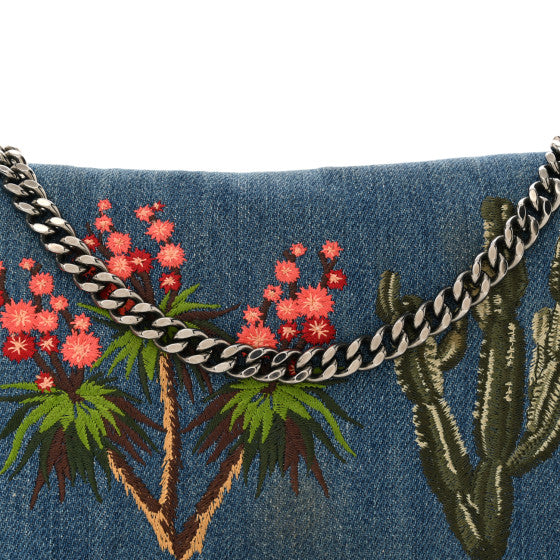 Stella McCartney Eco Denim Embroidered Falabella Crossbody Cerulean