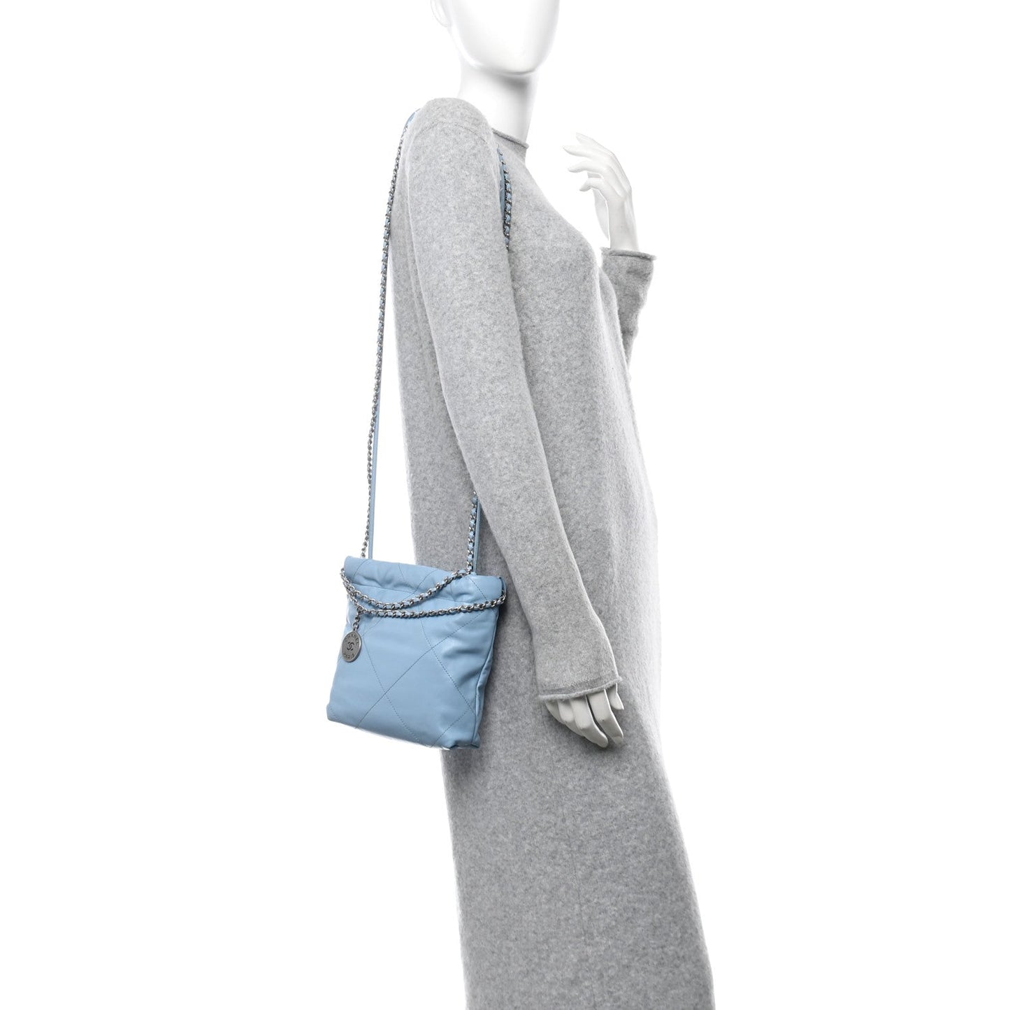 Amelia Shiny Calfskin Quilted Mini 22 Light Blue