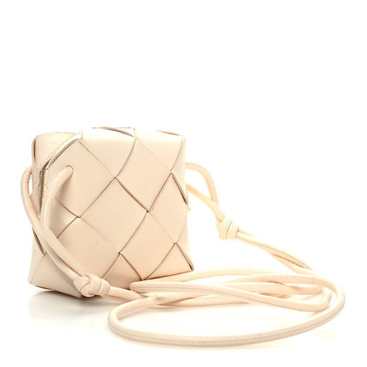 Bottega Veneta Lambskin Maxi Intrecciato Mini Cassette Camera Bag Macaroon