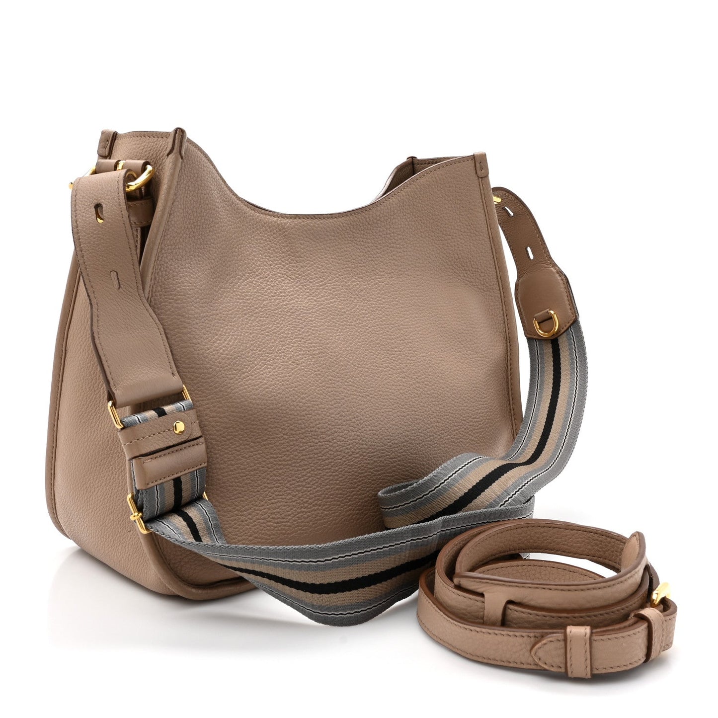 Prada Vitello Daino Soft Hobo Messenger Bag Argilla