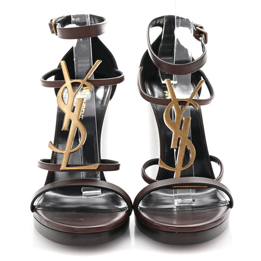 Saint Laurent Calfskin Cassandra 105 Wedges 40 Moro