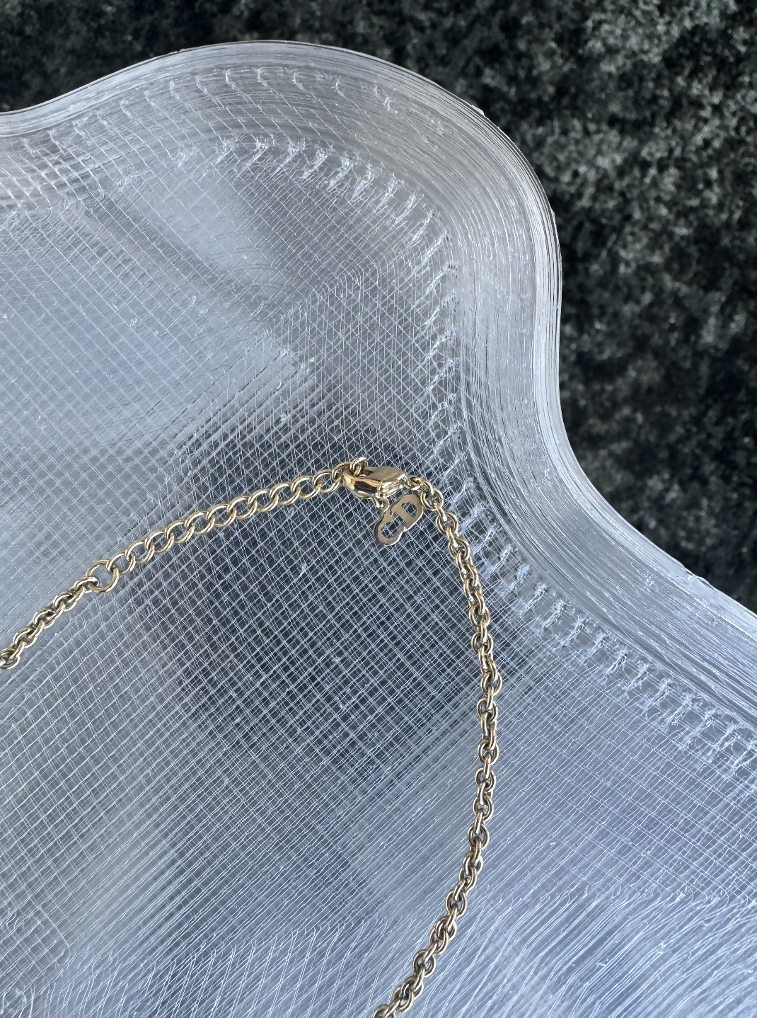Dior   Gold Tone Beige Enamel Logo Charm Necklace