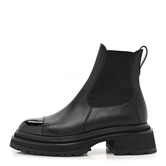 Amelia Calfskin Patent Cap Toe Ankle Boots 37.5 Black