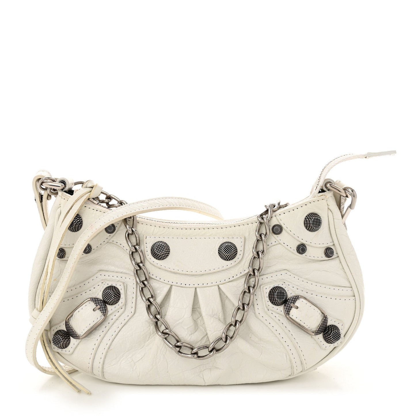 Balenciaga Extra Supple Calfskin Crocodile Embossed Le Cagole Mini Purse With Chain White