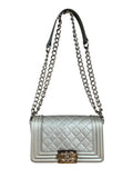 Chanel CC Silver Lambskin Quilted Boy Bag Red Stingray 2012