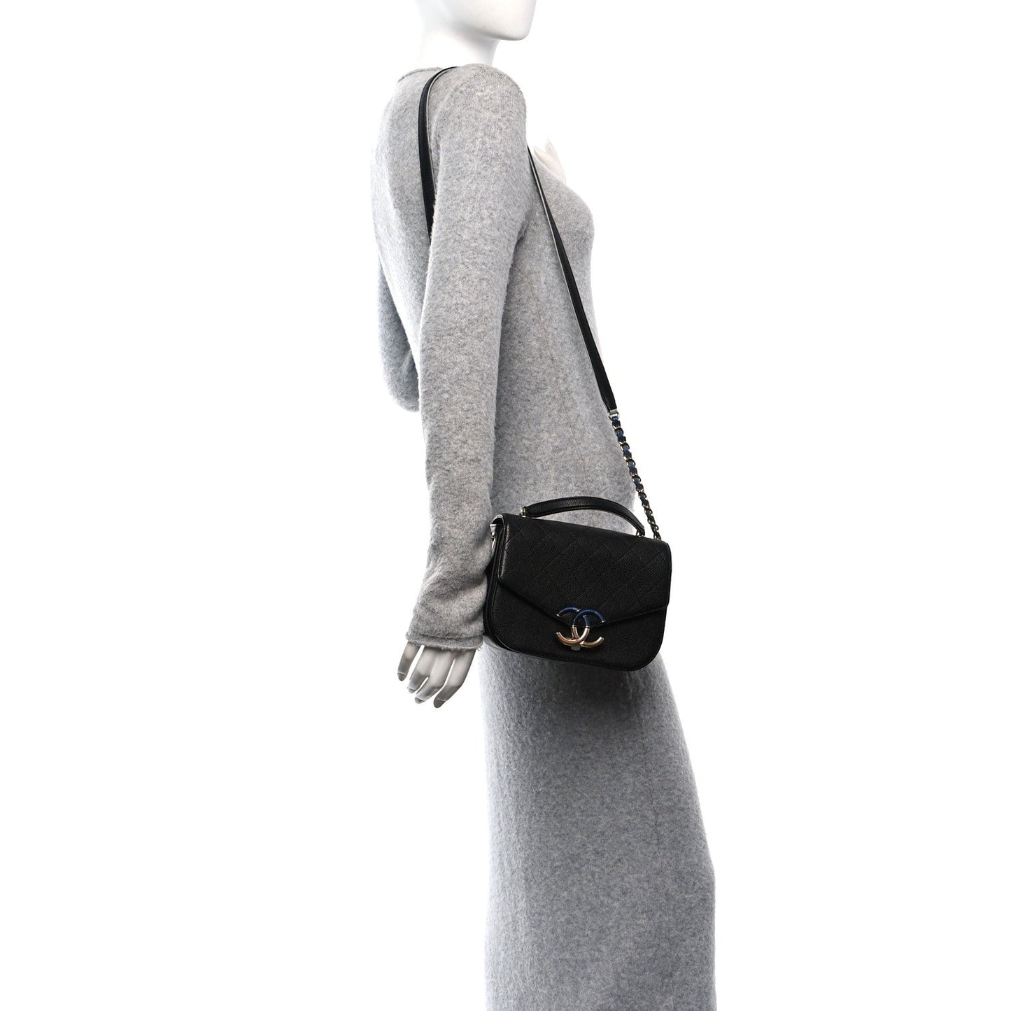 Amelia Grained Calfskin Quilted Small Cuba Top Handle Flap Black