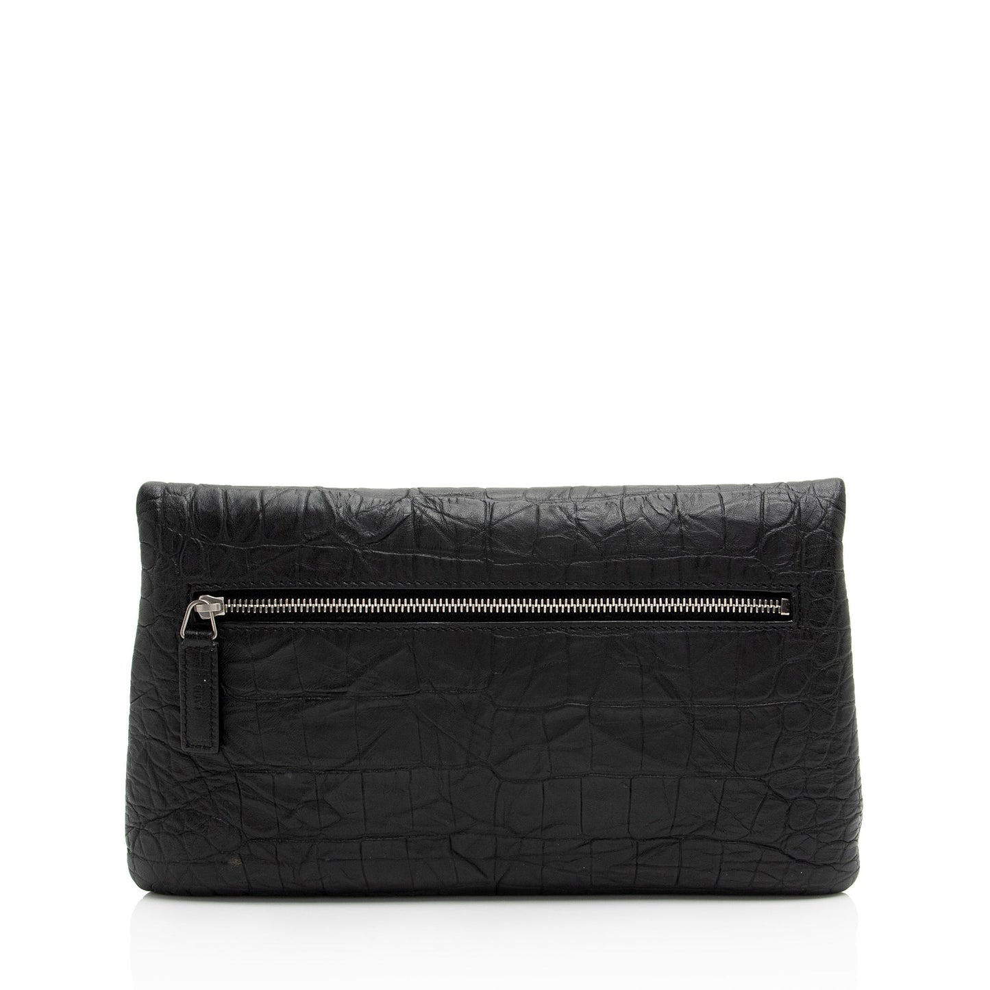Saint Laurent Croc Embossed Leather West Hollywood Fold Over Clutch