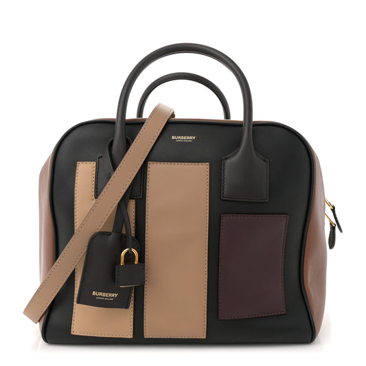 Amelia Smooth Calfskin Paneled Medium Cube Bowling Bag Black