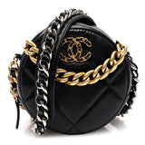Amelia Lambskin Quilted 19 Round Clutch With Chain Black