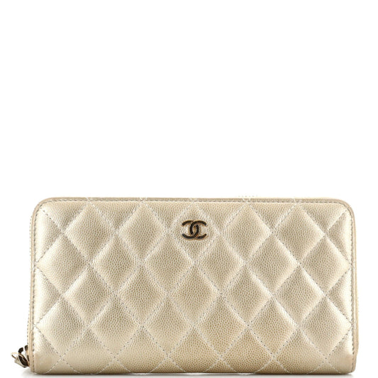 CHANEL Zip Around Wallet Quilted Caviar Long