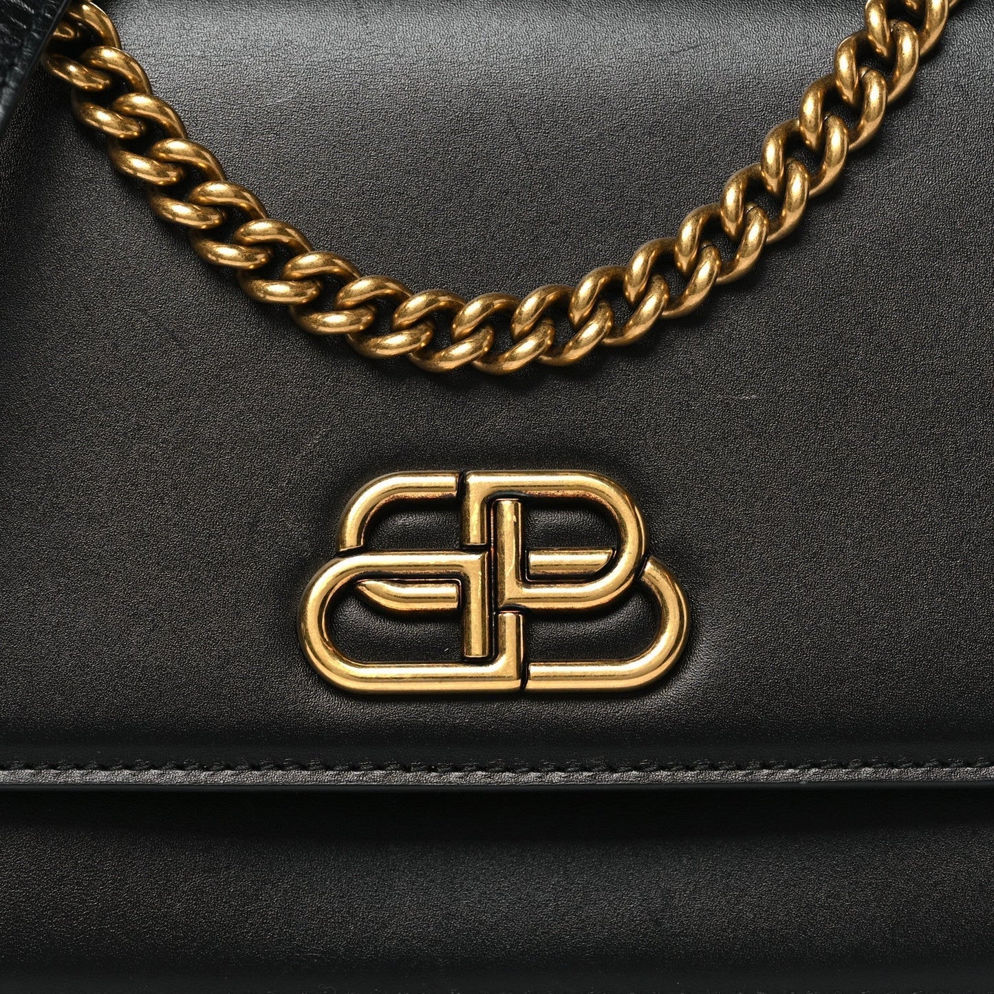 Balenciaga Box Calfskin S Sharp Chain Shoulder Bag Black