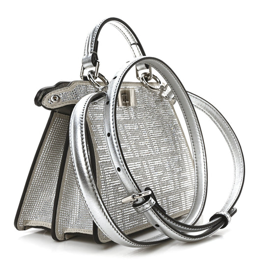 Amelia Crystal Vitello Laminato FF Petite Peekaboo I SEE U Satchel Crystal Argento