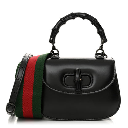 Amelia Boarded Dyana Lux Calfskin Web Monochrome Mini Bamboo 1947 Top Handle Bag Black