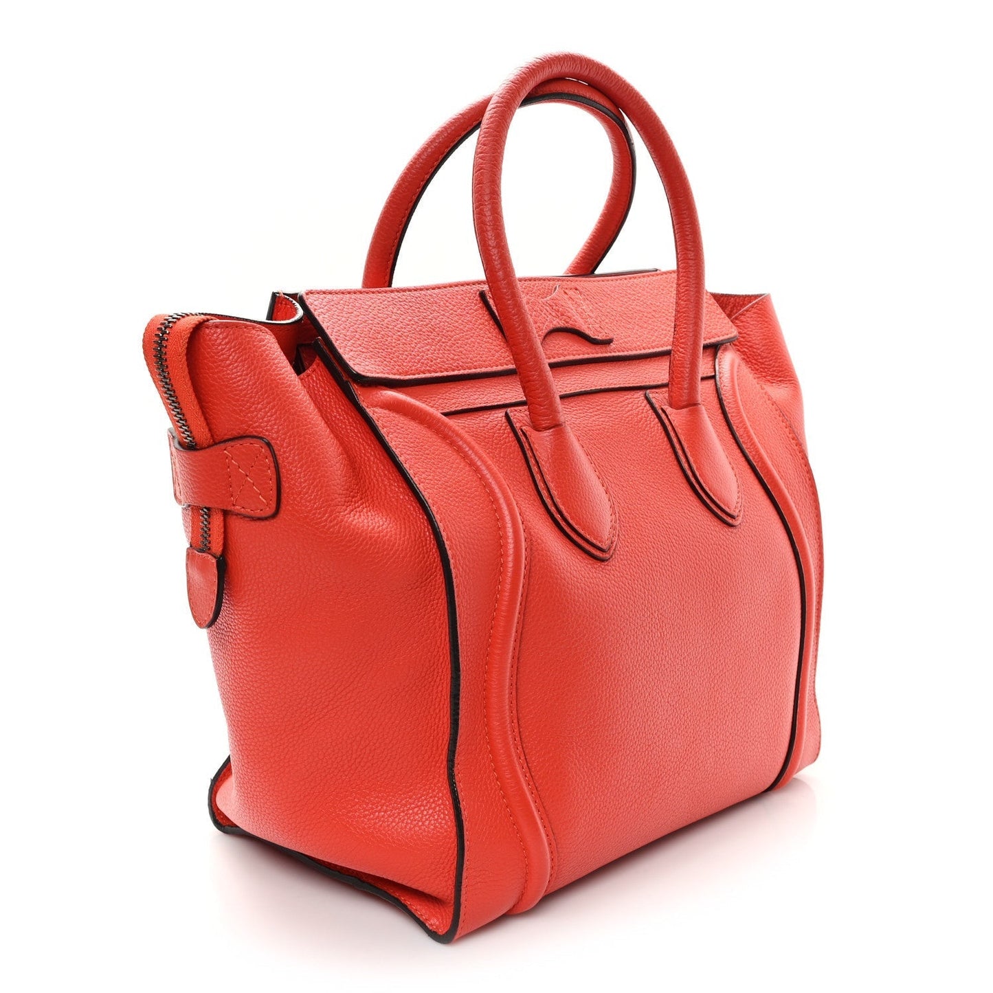 Celine Drummed Calfskin Mini Luggage Coquelicot