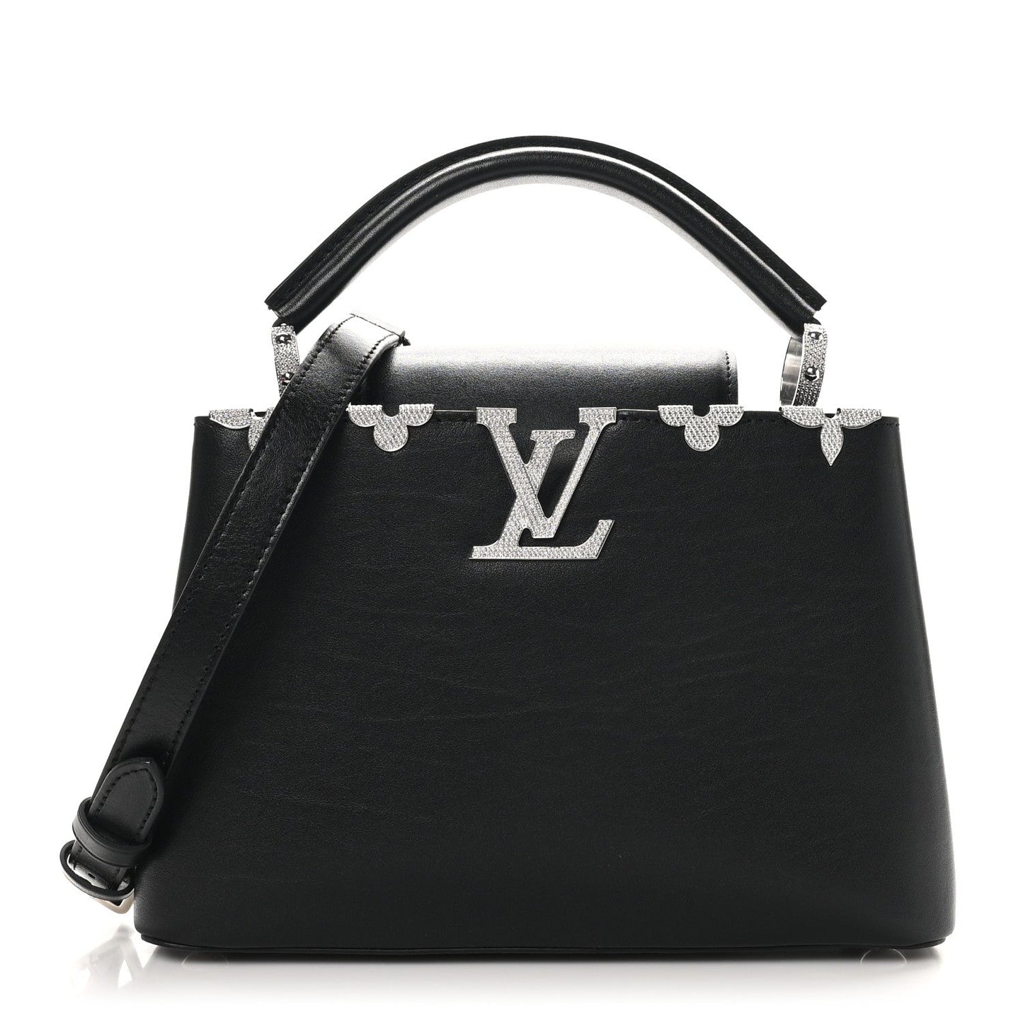 Louis Vuitton Smooth Calfskin Crystal Flowers Capucines BB Black