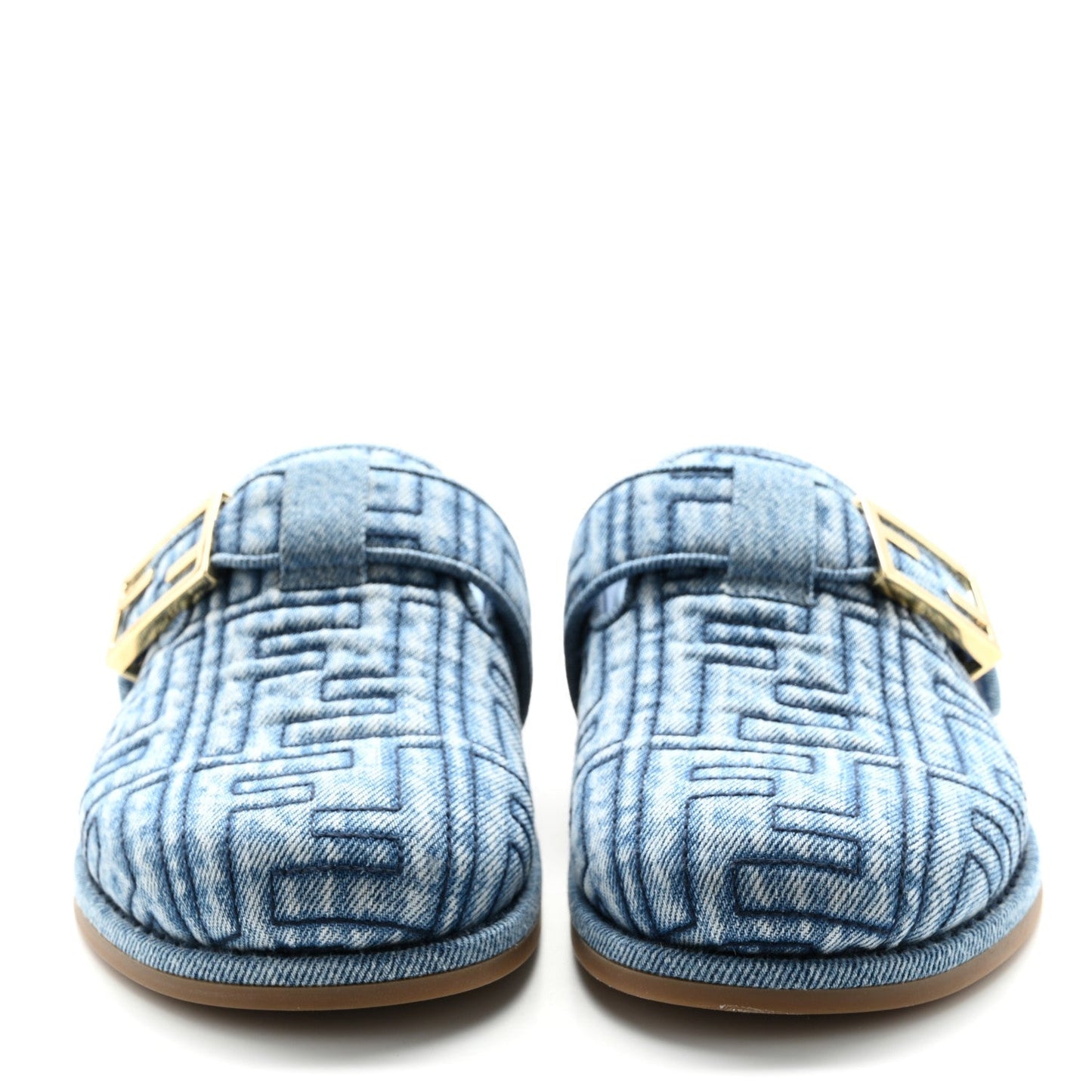 Amelia Denim Jacquard FF Womens Feel Buckled Mules 35 Blue