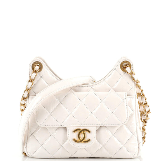 CHANEL Wavy CC Hobo Quilted Crumpled Calfskin Small