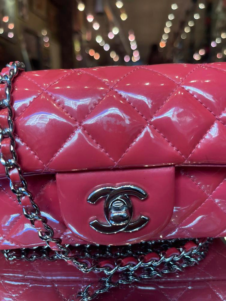 Chanel Patent Mini Flap Bag Dark Rose Pink 2014