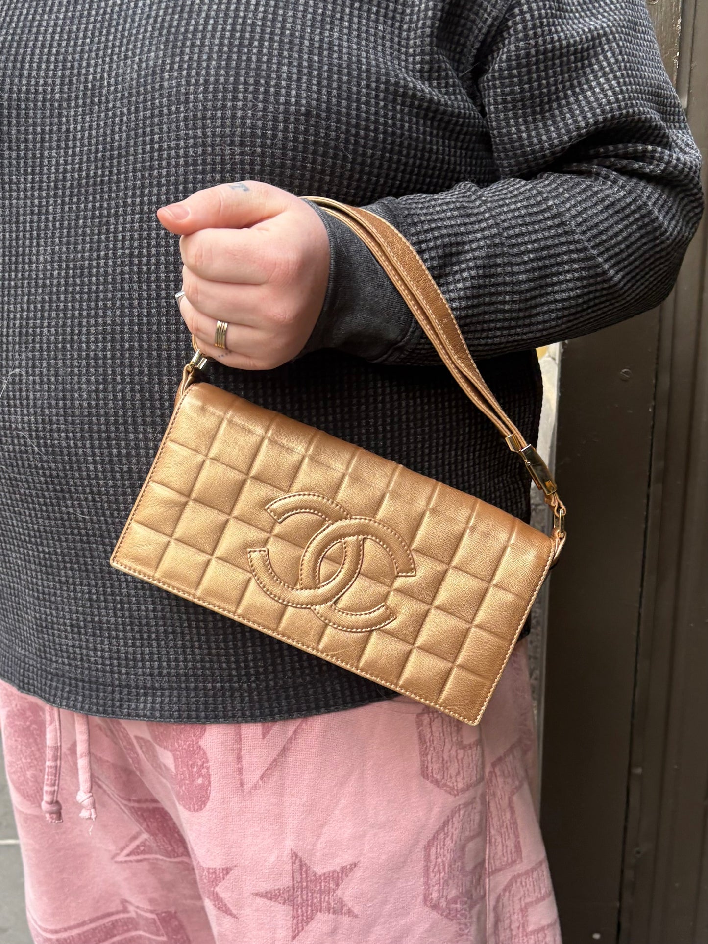 Chanel Gold Leather East West Shoulder Bag 2001