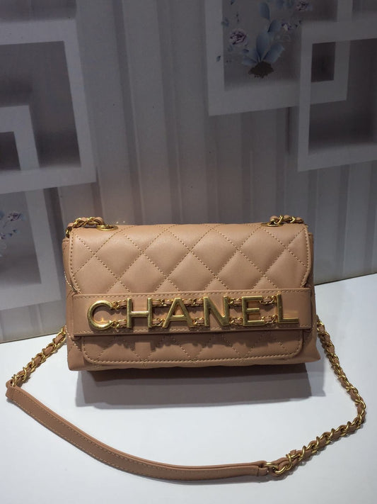 CHL - Front Logo Small Flap Bag Gold Hardware Apricot For Women Handbags, Shoulder Bags 8.2in/21AmeliaAS1490