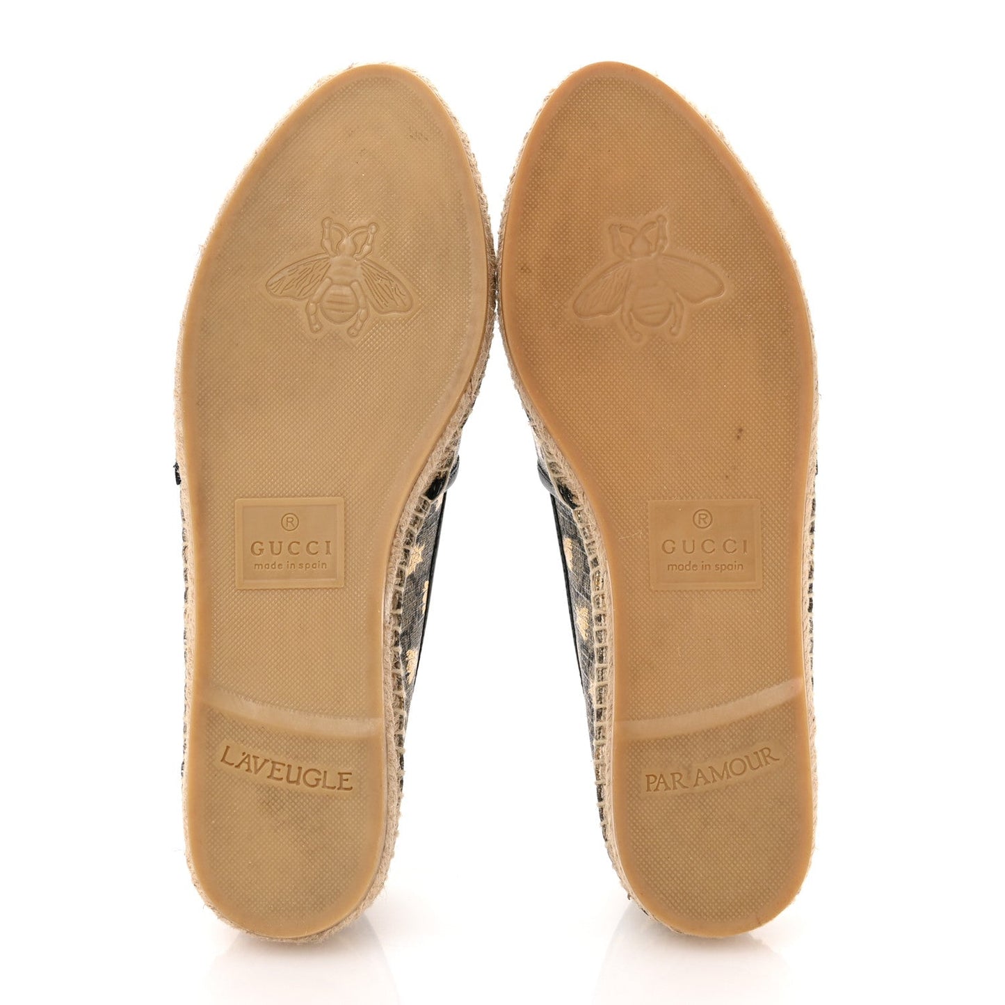 Amelia GG Supreme Monogram Bees Espadrille Flats 38.5 Beige Ebony Oro Black