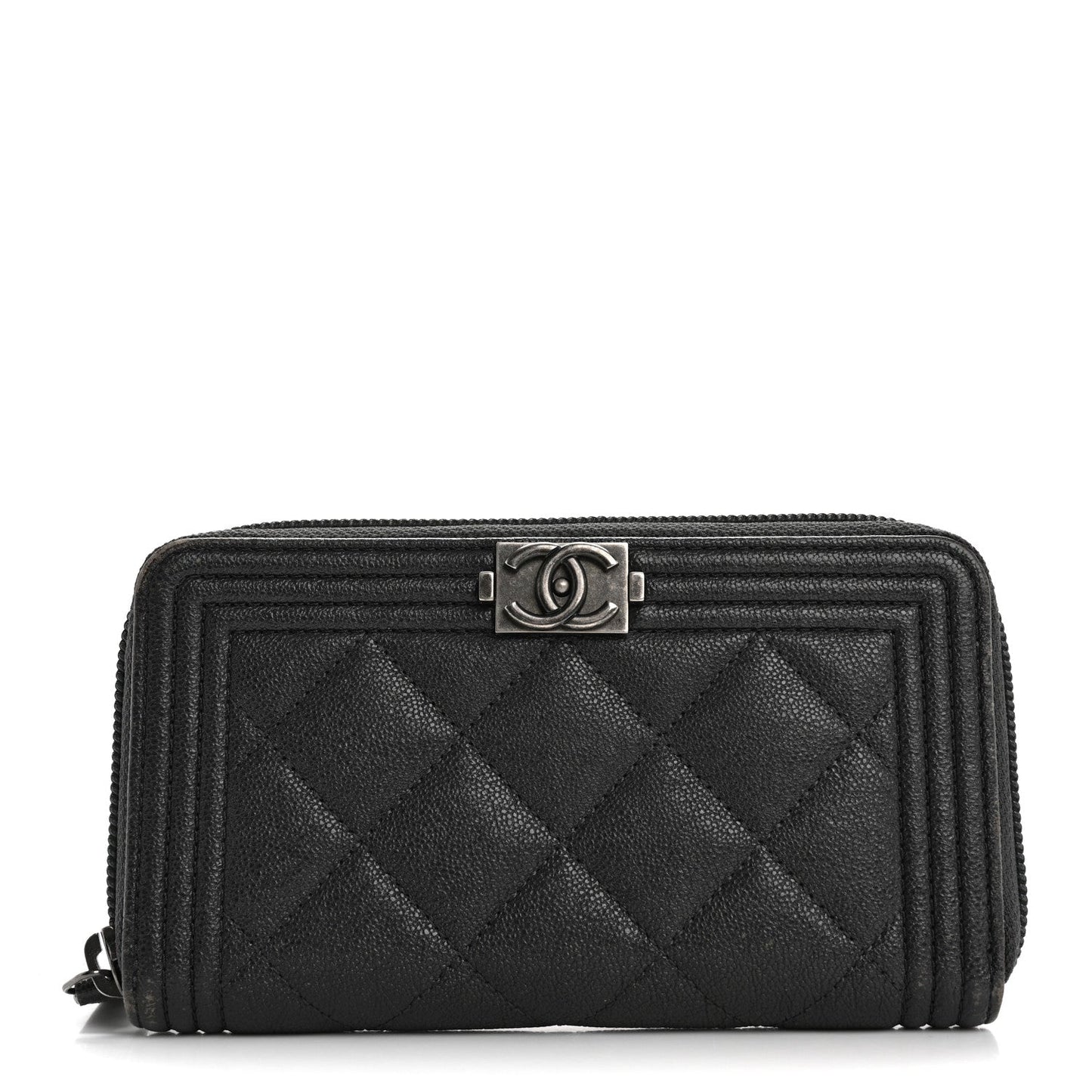 Amelia Iridescent Caviar Quilted Small Boy Zip Around Wallet Grey