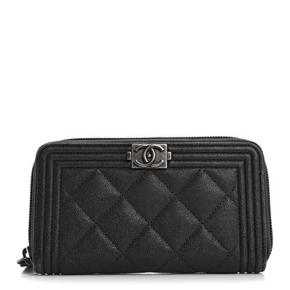 Amelia Iridescent Caviar Quilted Small Boy Zip Around Wallet Grey