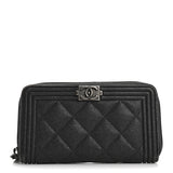 Amelia Iridescent Caviar Quilted Small Boy Zip Around Wallet Grey