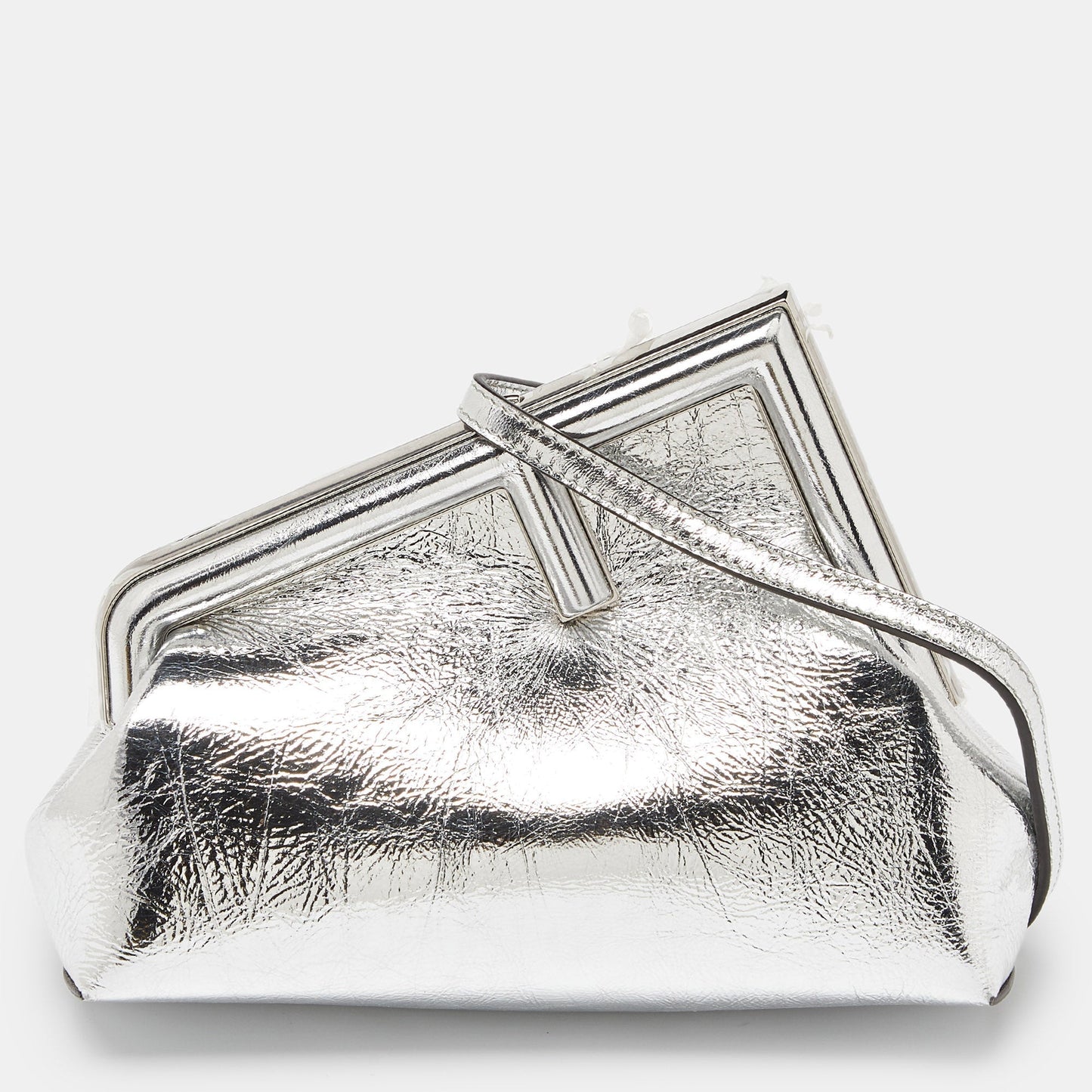 Silver Laminated Leather Small First Clutch