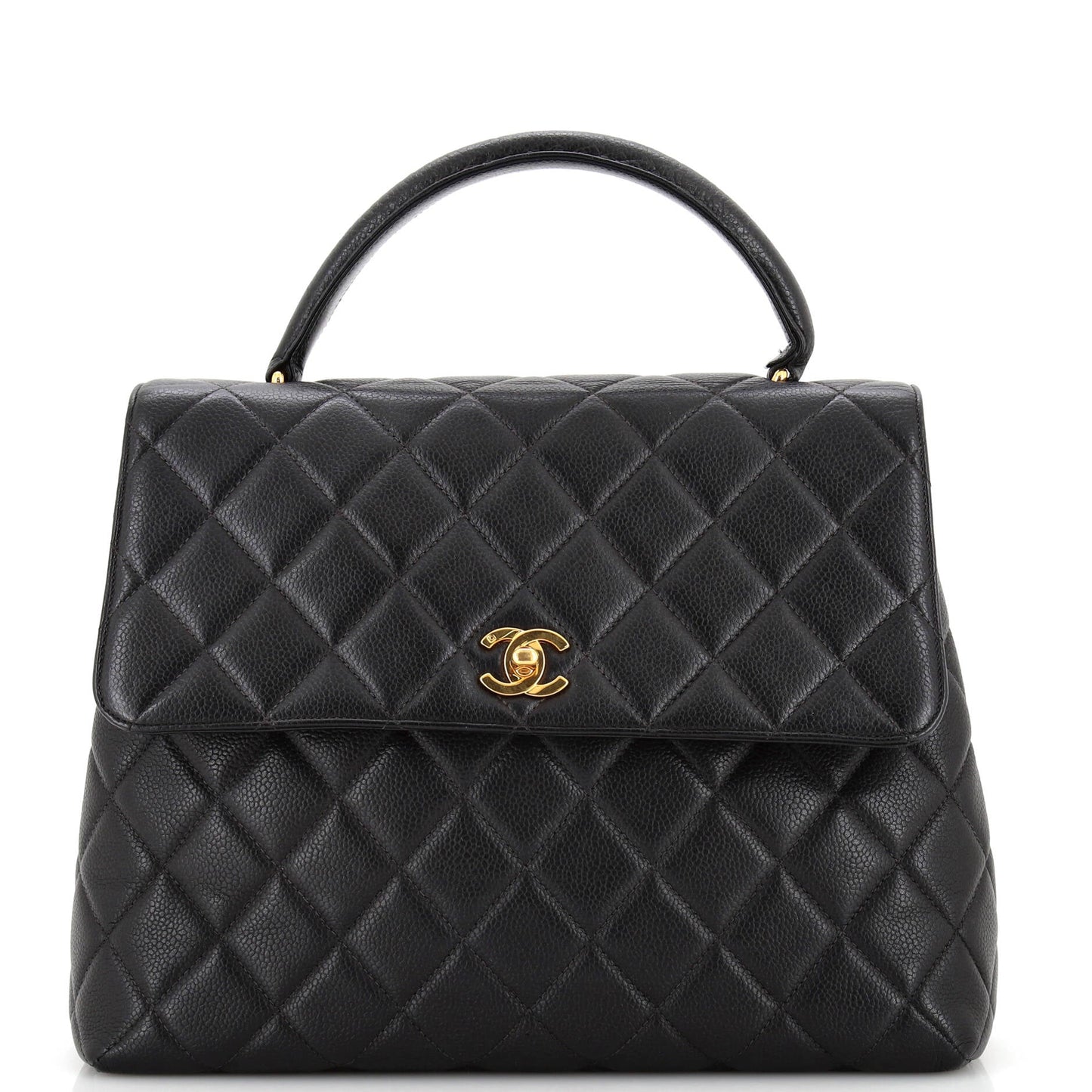 CHANEL   Classic Top Handle Flap Bag Quilted Caviar Jumbo