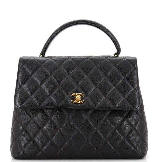 CHANEL   Classic Top Handle Flap Bag Quilted Caviar Jumbo