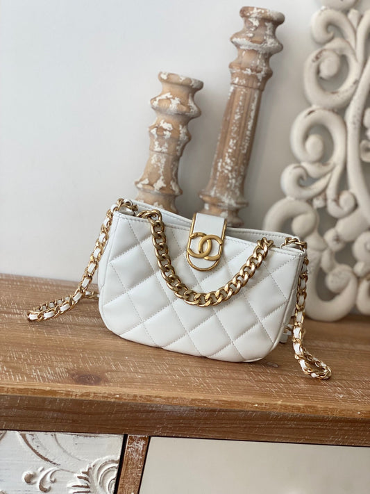 CHL - Small Hobo Bag Gold Hardware White For Women Handbags, Shoulder Bags 7.5in/19cm