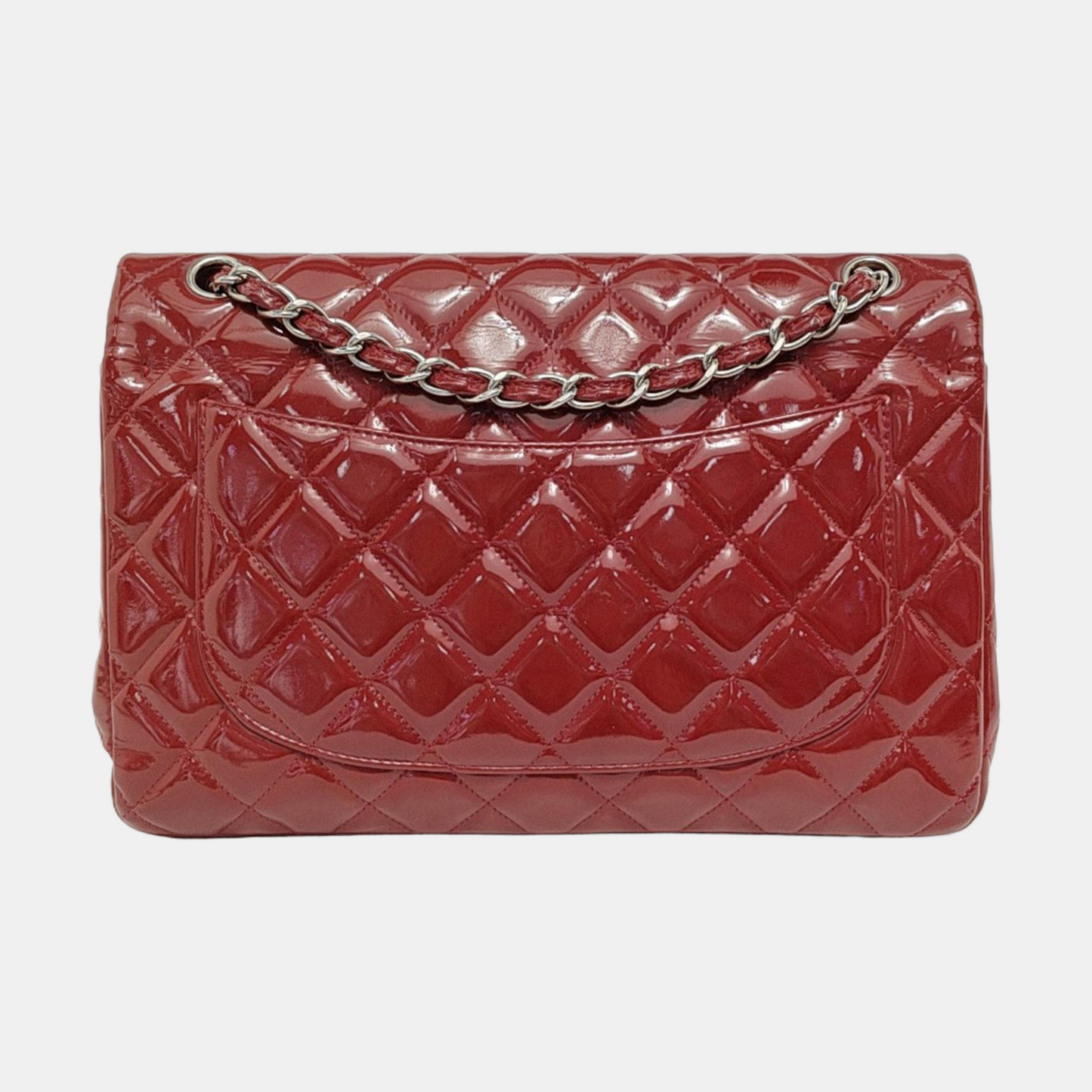 Chanel Classic Flap Jumbo Red Patent Leather Double Flap Silver Hardware