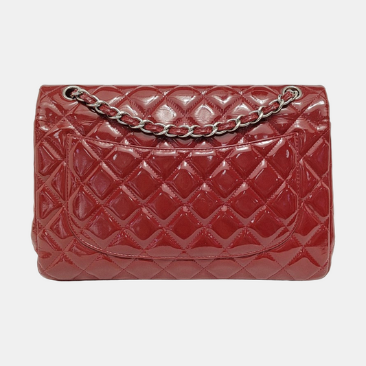 Chanel Classic Flap Jumbo Red Patent Leather Double Flap Silver Hardware