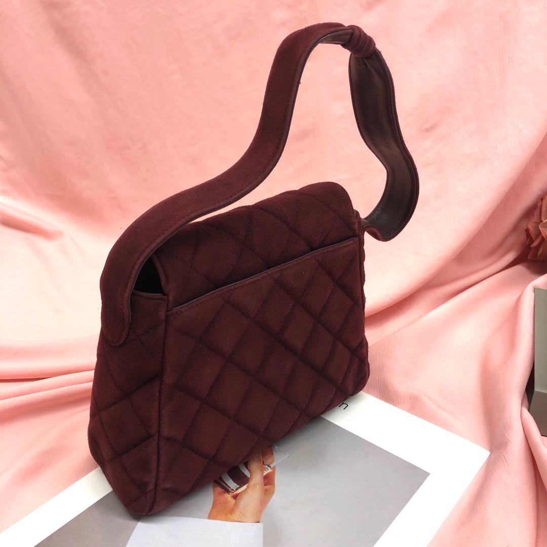 Chanel Kelly Mini   Burgundy Suede Leather Top Handle Bag