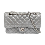 Chanel Classic Flap Medium Silver Grey Lambskin Leather Silver Hardware