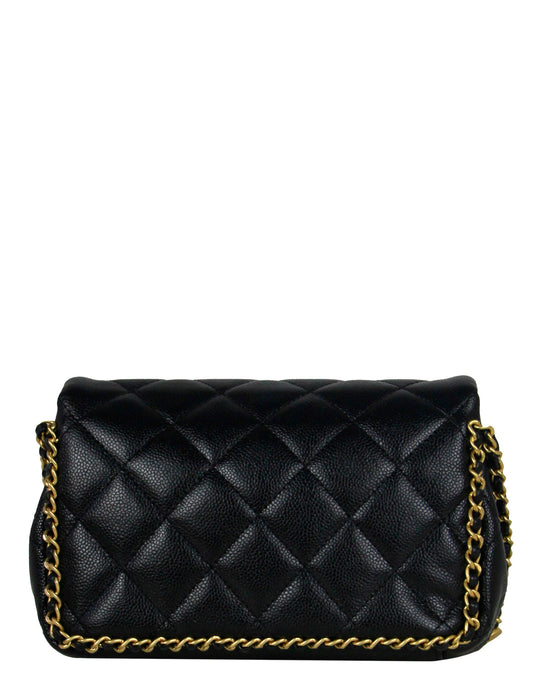 Chanel 2022 Black Caviar Quilted Chain Around Mini Flap Bag