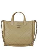 Chanel Beige Caviar Quilted CC Shopping Tote Bag