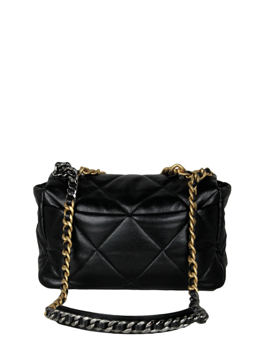 Chanel Black Calfskin Leather Quilted Large 19 Bag