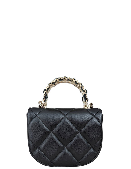 Chanel Black Lambskin Quilted Pearl Top Handle Bag